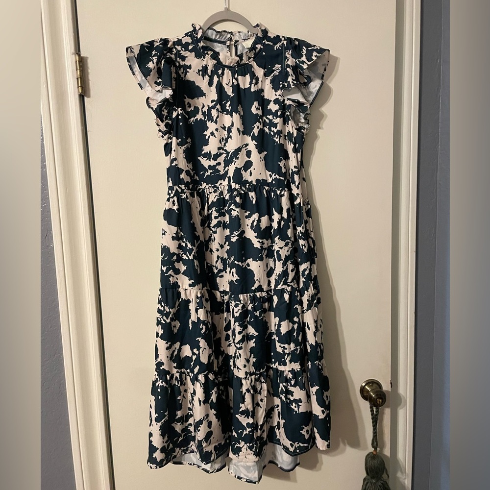 Teal & Cream Printed Midi Dress